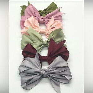 Set of 6  Hair Bows - Pink, Green, Burgundy, Gray
